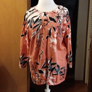 Cj banks 3/4 sleeve cardigan coral pink and black print. 1x